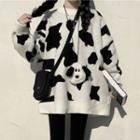 Cow Print Sweater Sweater - Black & White - One Size