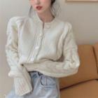 Long-sleeve Single-breasted Cable-knit Cardigan