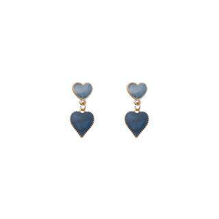 Heart Glaze Dangle Earring 1 Pair - Dark Blue - One Size