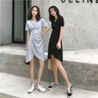 Short-sleeve Asymmetric Draped Dress