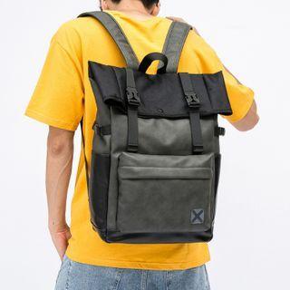 Faux Leather Buckled Backpack Gray - One Size