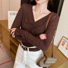 Ruched V-neck T-shirt In 6 Colors