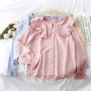 Peter Pan-collar Ruffled-trim Shirt