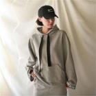 Kangaroo-pocket Lettering Loose-fit Hoodie
