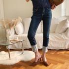Fleece-lined Cuff-hem Slim Jeans