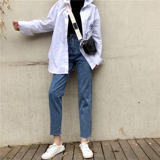 Embroidered Cropped Straight-leg Jeans