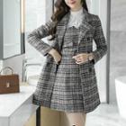 Set: Plaid Double Breasted Coat + Strappy A-line Dress