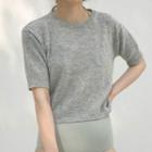 Short-sleeve Cropped Knit Top Gray - One Size