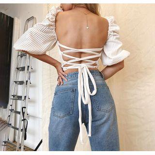 Elbow-sleeve Backless Top