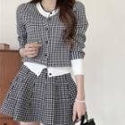 Set: Houndstooth Cardigan + Mini A-line Skirt Houndstooth - Black - One Size