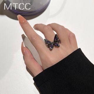 Butterfly Alloy Open Ring Purple & Silver - One Size