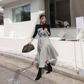 Houndstooth Mock Two-piece Dress Black - One Size
