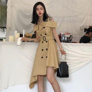 Cold-shoulder Double-breasted Asymmetric A-line Dress