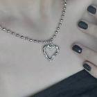 Titanium Steel Hollow Heart Necklace 1895a# - Silver - One Size
