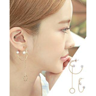 Faux-pearl Asymmetric Multi-hoop Earrings