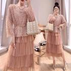 Fluffy Sweater / Tiered Overlay Skirt