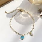 Heart Rhinestone Bracelet Gold & Blue - One Size