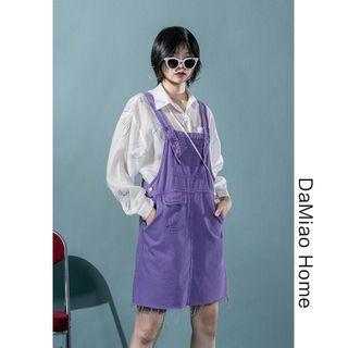 Slit-back Denim Jumper Mini Dress