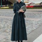 Puff-sleeve Tie-front Midi Shirtdress