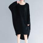 Plain Long-sleeve Knitted Midi Dress