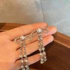 Bow Faux Pearl Rhinestone Fringed Earring 1 Pair - White - One Size