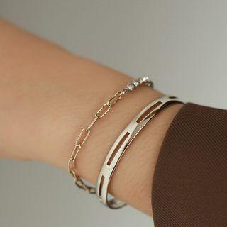Cutout Alloy Bangle 1 Pc - Silver - One Size