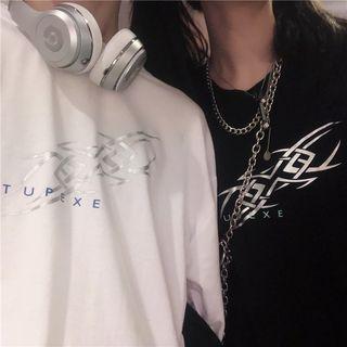 Couple Matching Printed Oversize Long-sleeve T-shirt