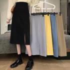 Plain High-waist Slit A-line Skirt