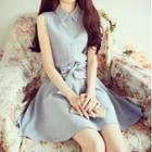 Plaid Tie-waist Sleeveless A-line Dress