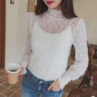 Smocked-neck Sheer Lace Top