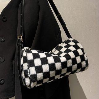 Checker Print Fluffy Crossbody Bag