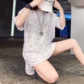 3/4-sleeve Metallic Pattern T-shirt