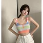 Striped Half-button Cropped Tank Top As Shown In Figure - One Size