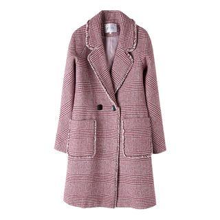 Fringed Double-breasted Plaid Coat
