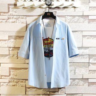 Elbow-sleeve Lettering Patch Shirt