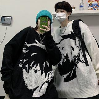 Printed Long-sleeve Loose-fit Sweater