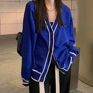 V-neck Contrast Trim Cardigan / Straight Leg Pants