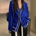 V-neck Contrast Trim Cardigan / Straight Leg Pants
