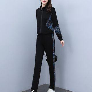 Set: Print Panel Jacket + Straight Leg Pants