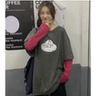 Medium Long Mock Two-piece Panel Long-sleeve T Shirt