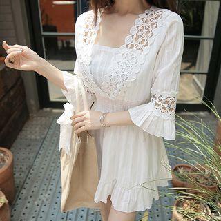 Lace Trim Smocked Waist Tunic