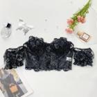 Short-sleeve Off-shoulder Mesh Panel Crop Top