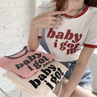 Short-sleeve Letter Print Color-block T-shirt