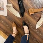 Block Heel Pointed Ankle Strap Pumps