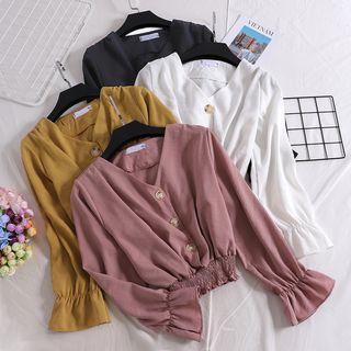 Long-sleeve Buttoned Crop Top
