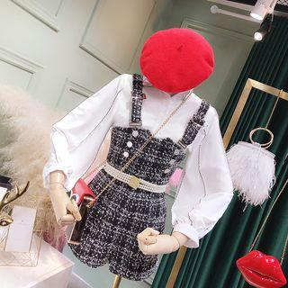 Set: Balloon-sleeve Shirt + Tweed Playsuit