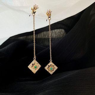 Rhinestone Square Dangle Earring 1 Pair - Gold - One Size