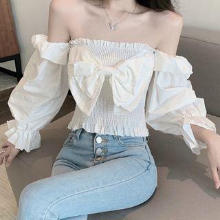 Long-sleeve Smocked Blouse As Shown In Figure - One Size