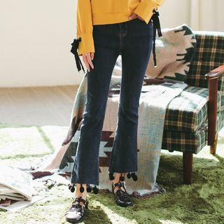 Ball Trim Cropped Boot Cut Jeans