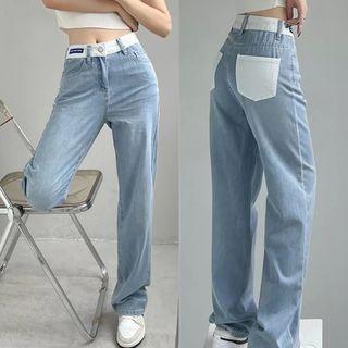 Mid Rise Contrast Trim Loose Fit Jeans